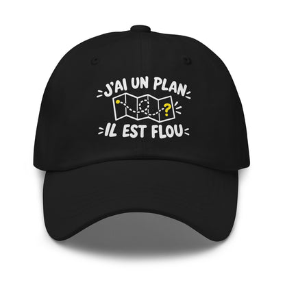 Casquette Baseball, brodée « J'ai un plan, il est flou », en Noir, vue de face, image 2