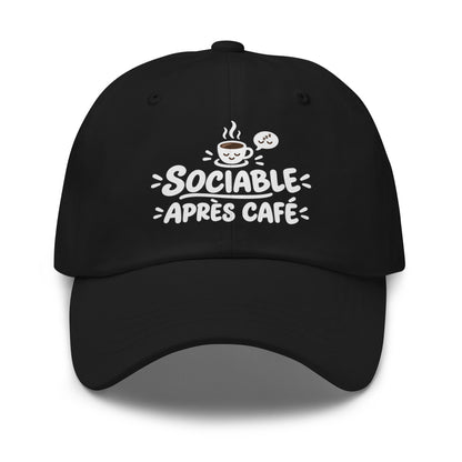 Casquette Baseball, brodée « Sociable après café », en Noir, vue de face, image 2