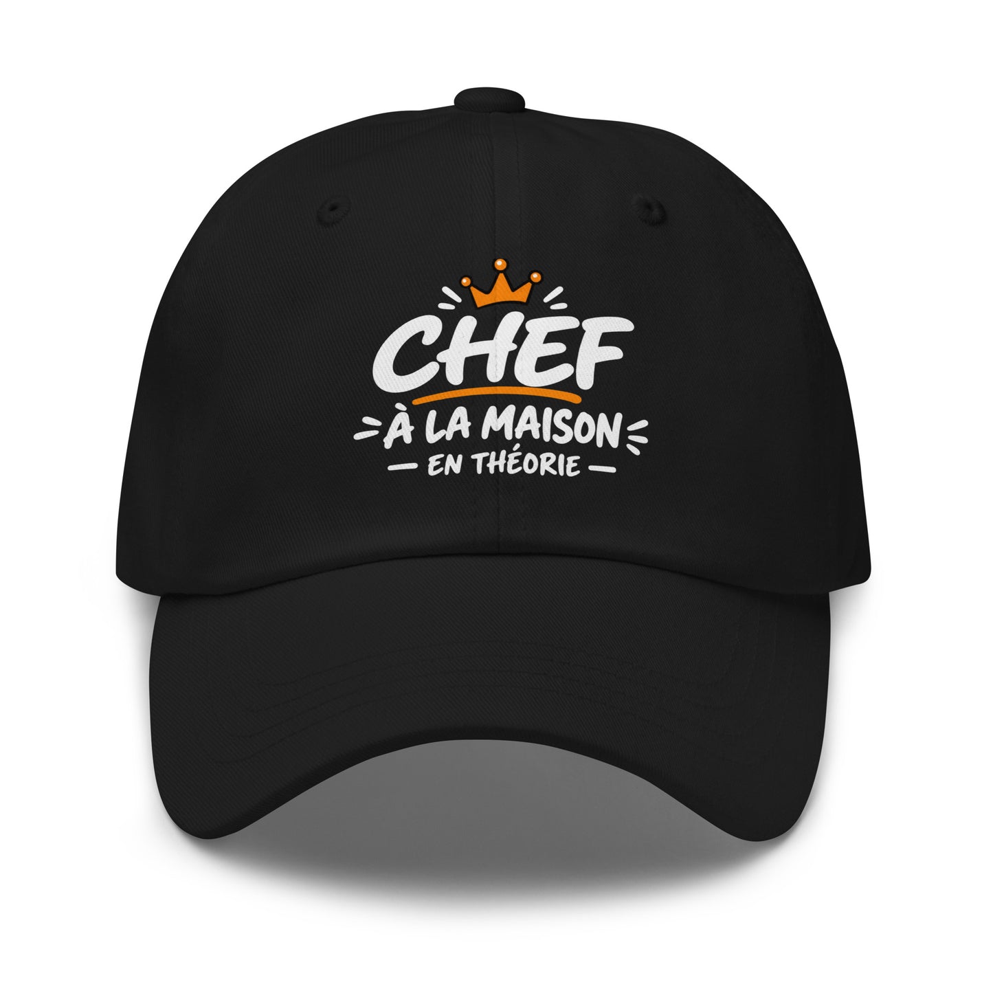 Casquette Baseball, brodée « Chef à la maison, en théorie », en Noir, vue de face, image 2