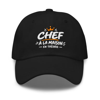 Casquette Baseball, brodée « Chef à la maison, en théorie », en Noir, vue de face, image 2