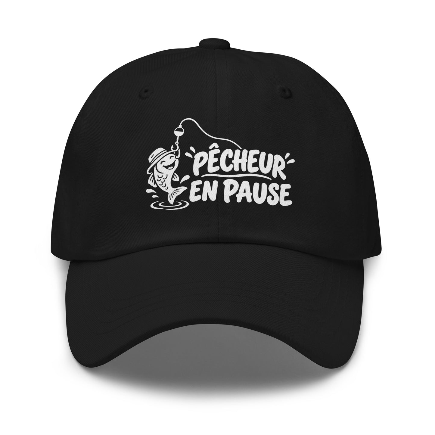 Casquette Baseball, brodée « Pêcheur en pause », en Noir, vue de face, image 2