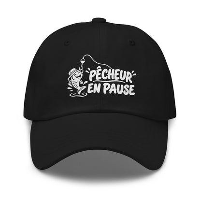 Casquette Baseball, brodée « Pêcheur en pause », en Noir, vue de face, image 2