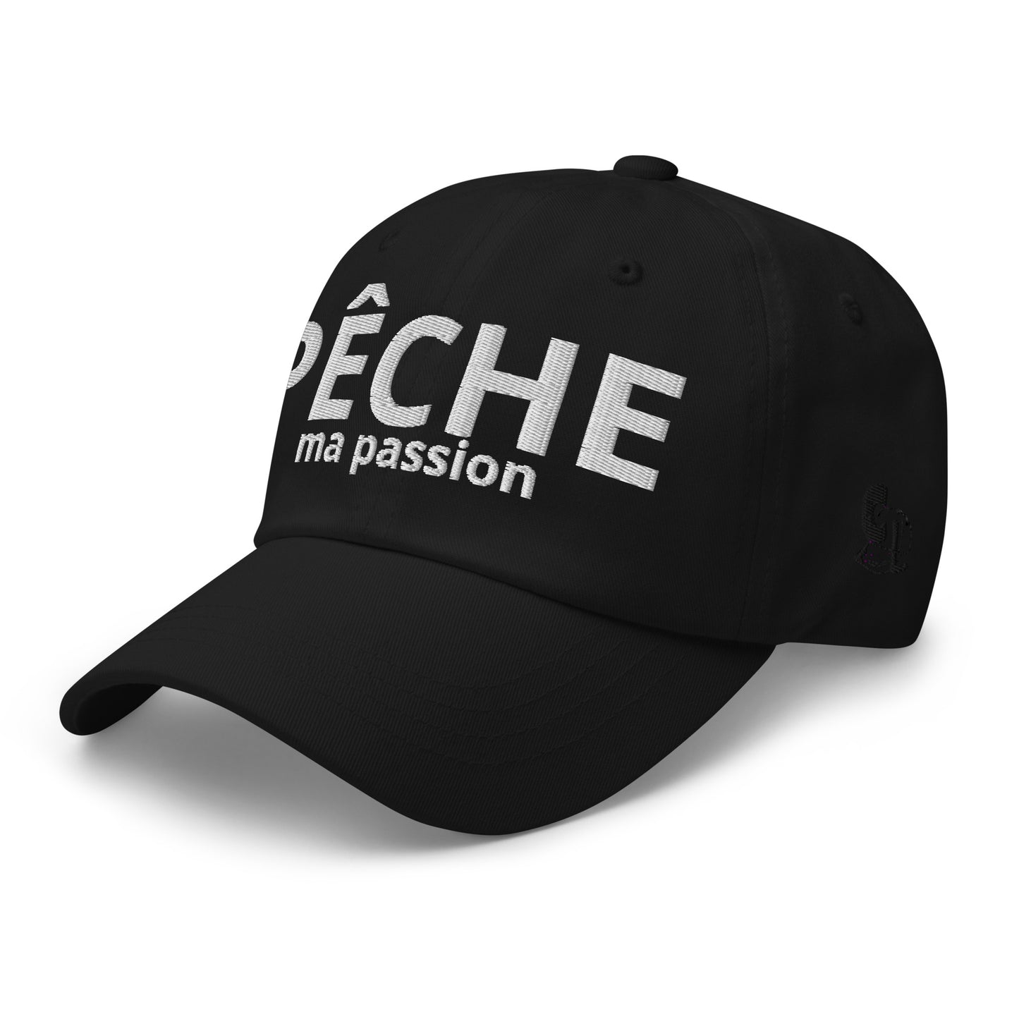 Casquette Baseball, brodée « Pêche ma passion », en Noir, vue de trois quarts, image 13