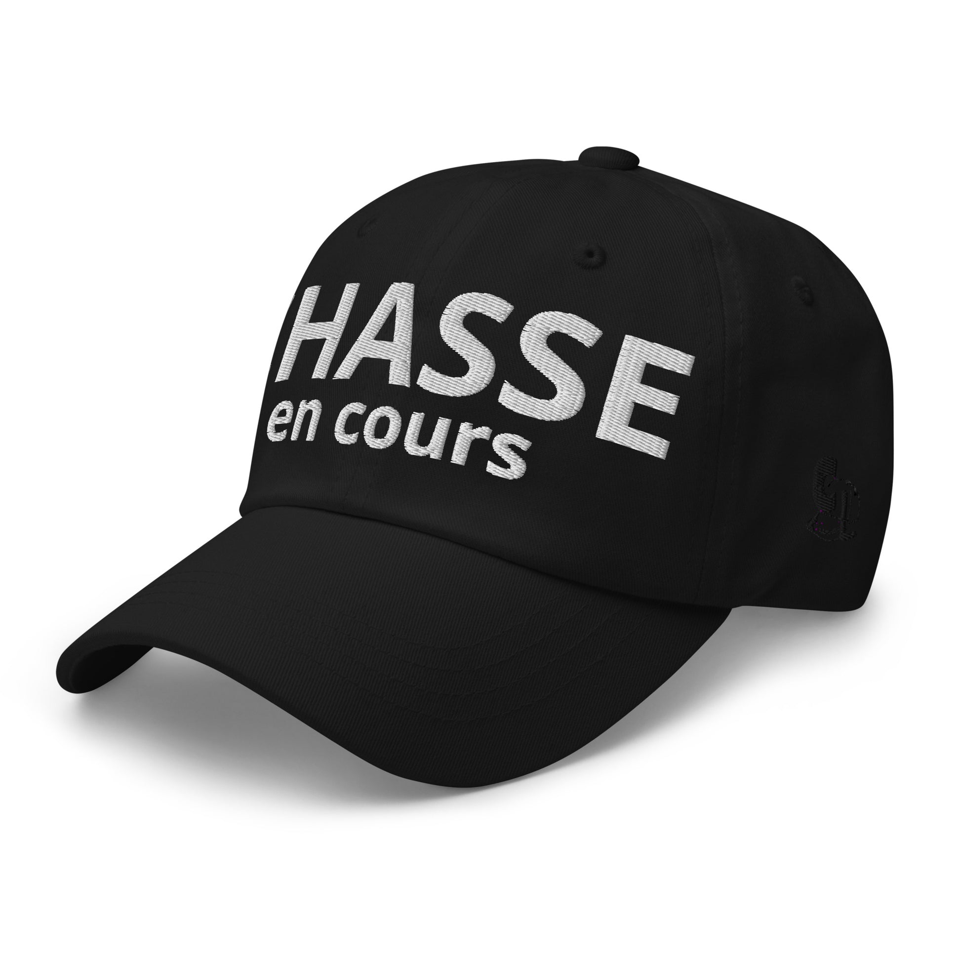 Casquette Baseball, brodée « Chasse en cours », en Noir, vue de trois quarts, image 14