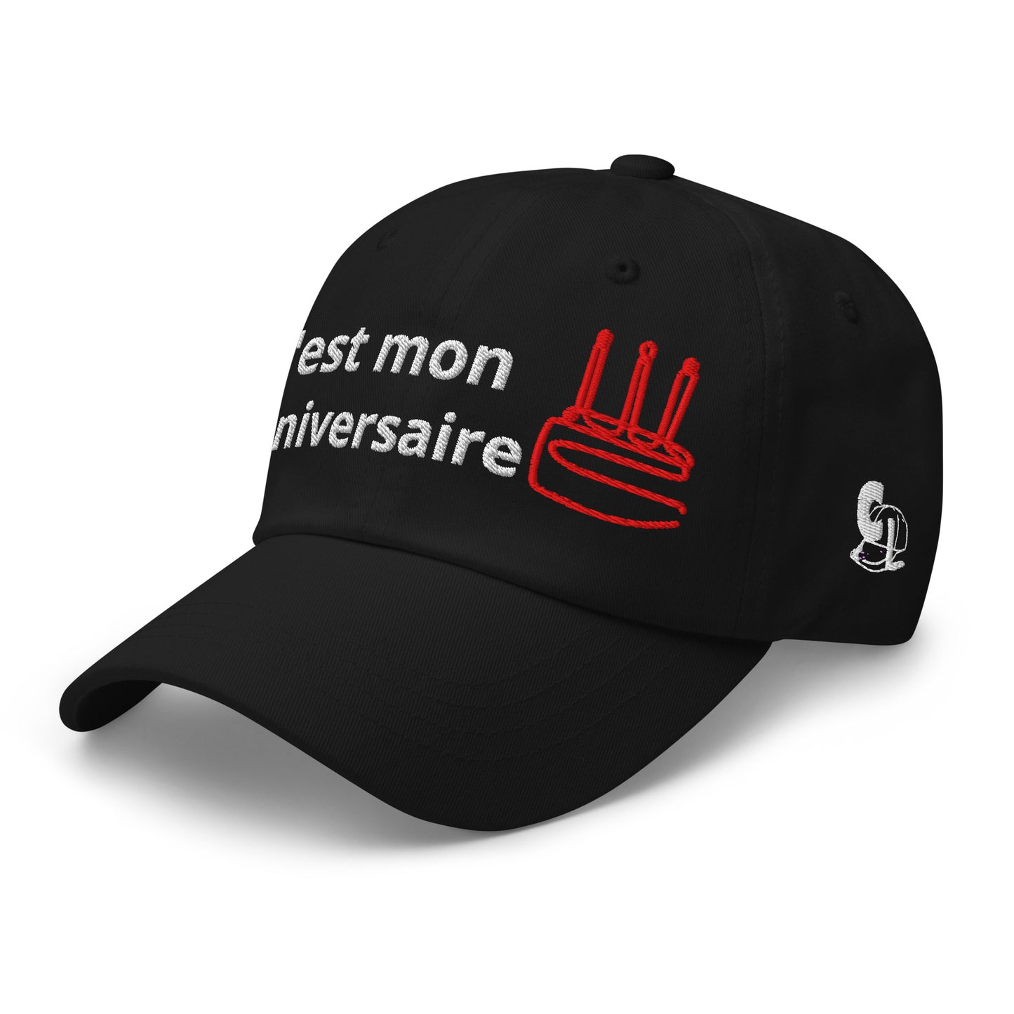 Casquette Baseball, brodée « C'est mon anniversaire », en Noir, vue de trois quarts, image 12