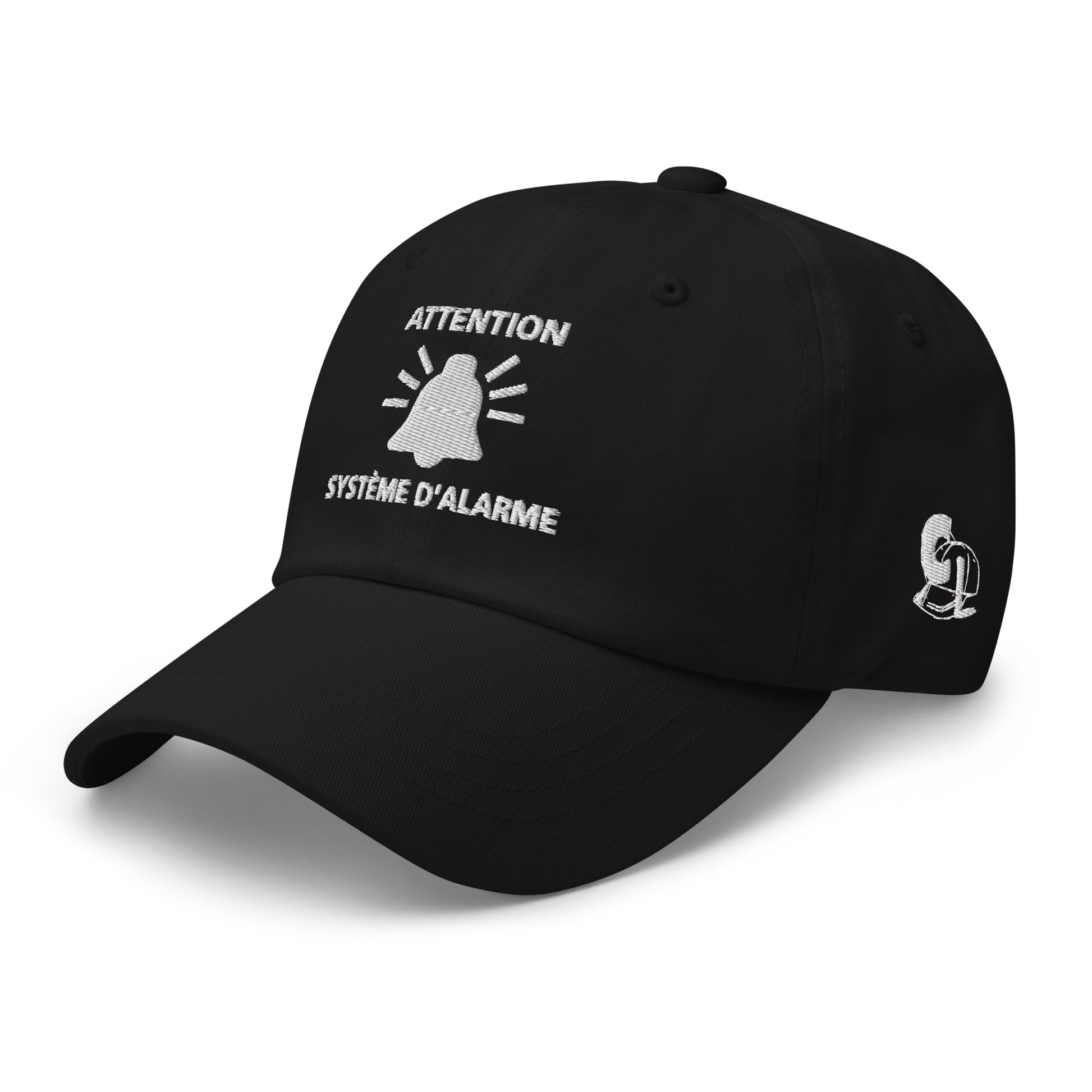 Casquette Baseball, brodée « Attention, système d'alarme », en Noir, vue de trois quarts, image 20