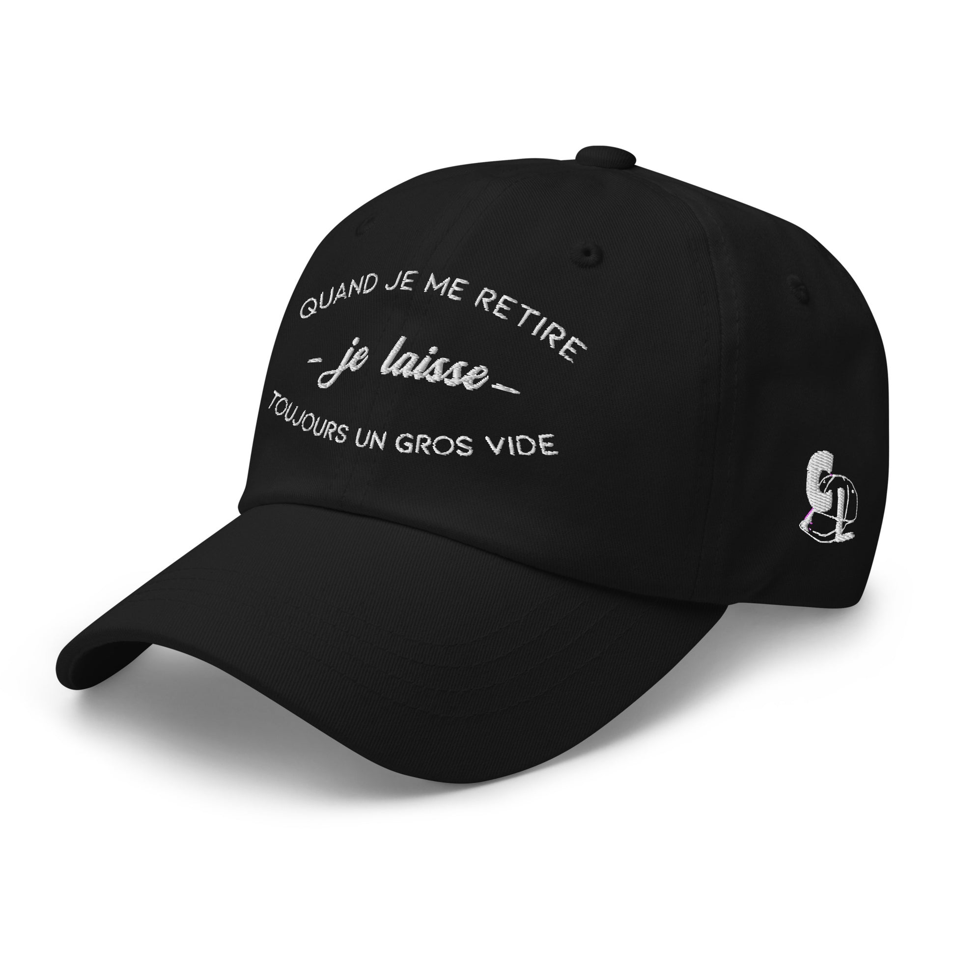 Casquette Baseball, brodée « Quand je me retire, je laisse toujours un gros vide », en Noir, vue de trois quarts, image 14