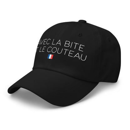 Casquette Baseball, brodée « Avec la bite et le couteau », en Noir, vue de trois quarts, image 4