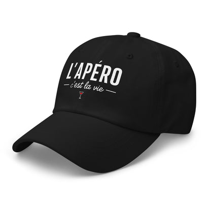 Casquette Baseball, brodée « L'apéro c'est la vie », en Noir, vue de trois quarts, image 4