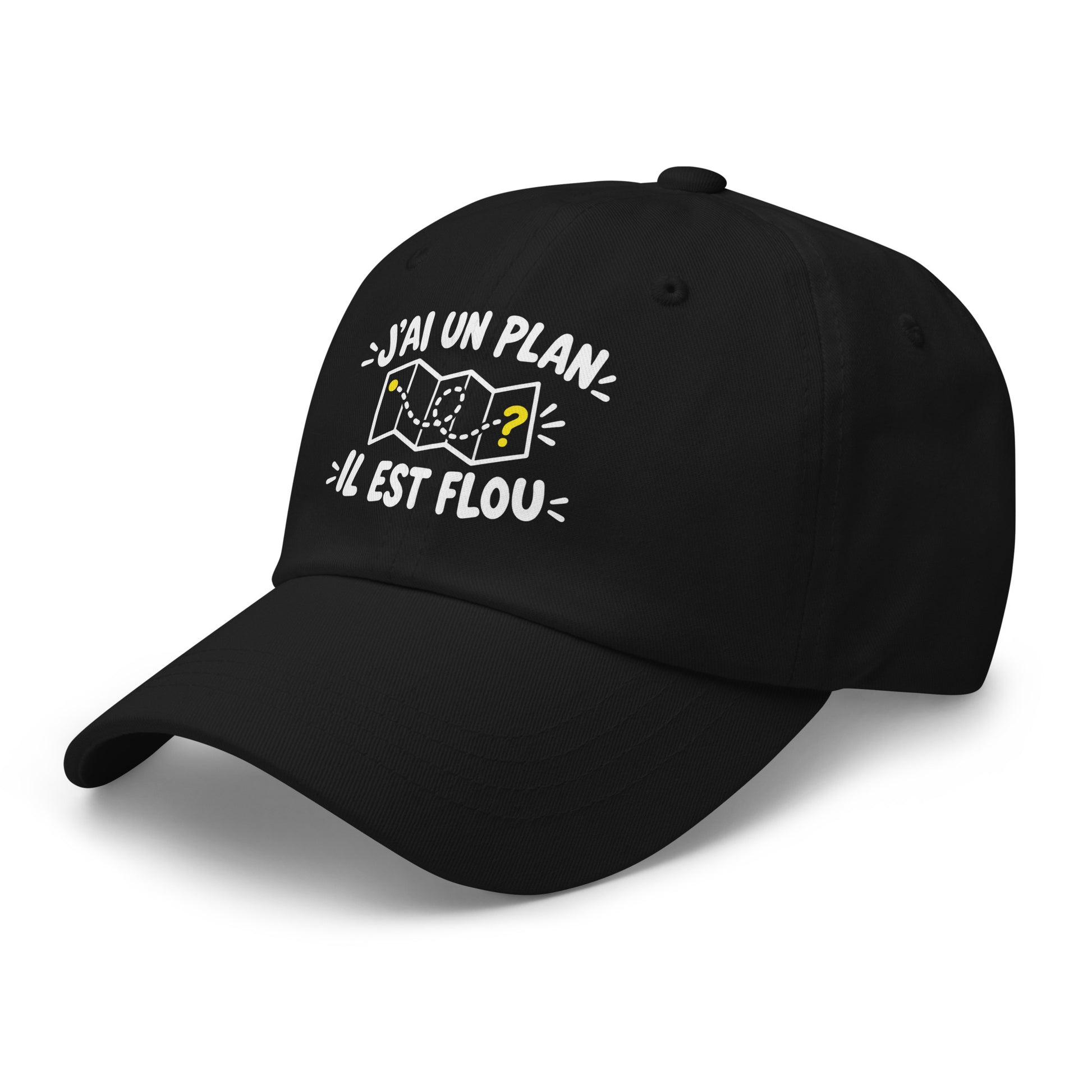Casquette Baseball, brodée « J'ai un plan, il est flou », en Noir, vue de trois quarts, image 4