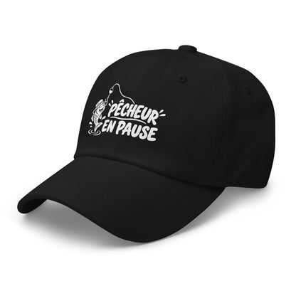 Casquette Baseball, brodée « Pêcheur en pause », en Noir, vue de trois quarts, image 4