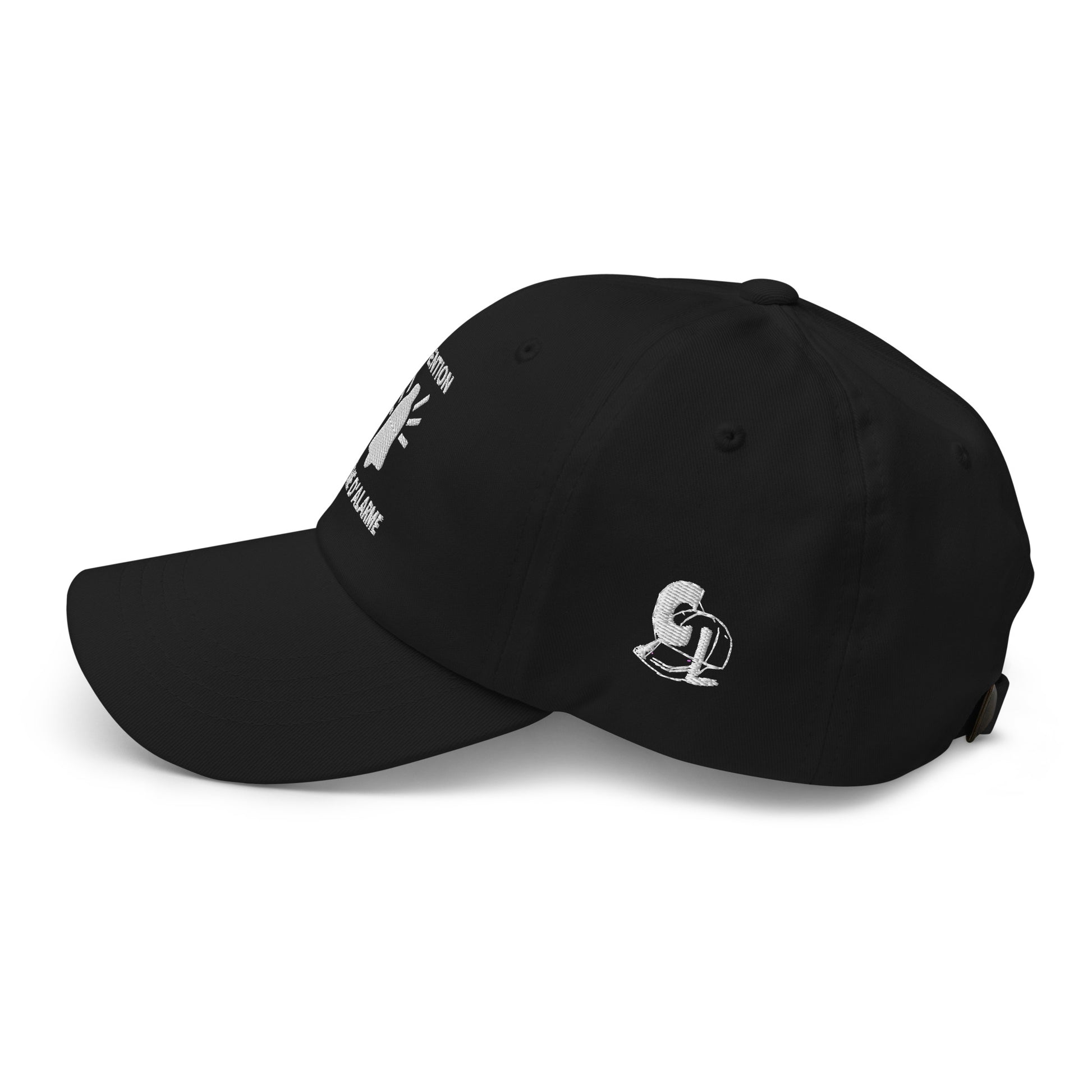 Casquette Baseball, brodée « Attention, système d'alarme », en Noir, vue de côté, image 19