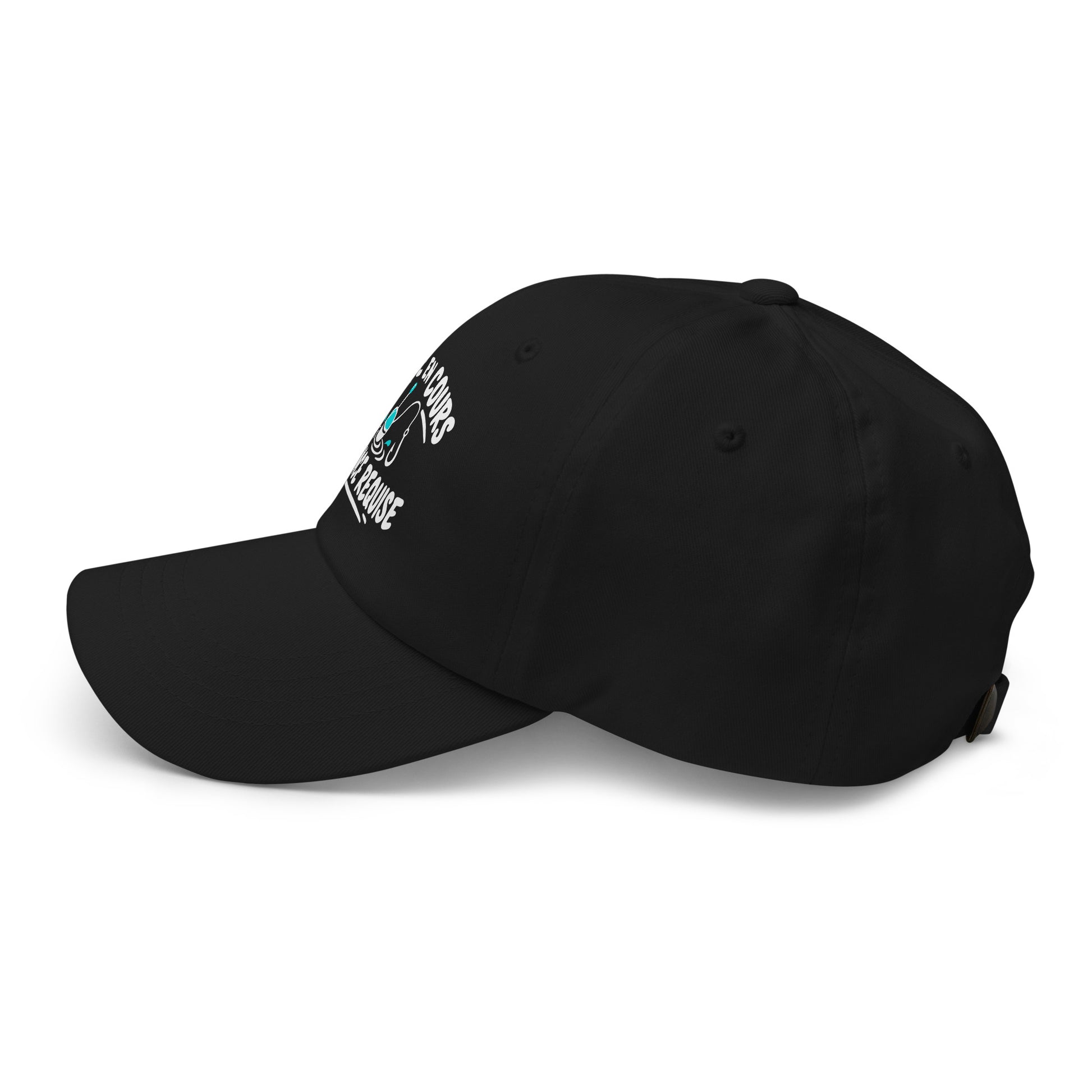 Casquette Baseball, brodée « Pêche en cours, patience requise », en Noir, vue de côté, image 5