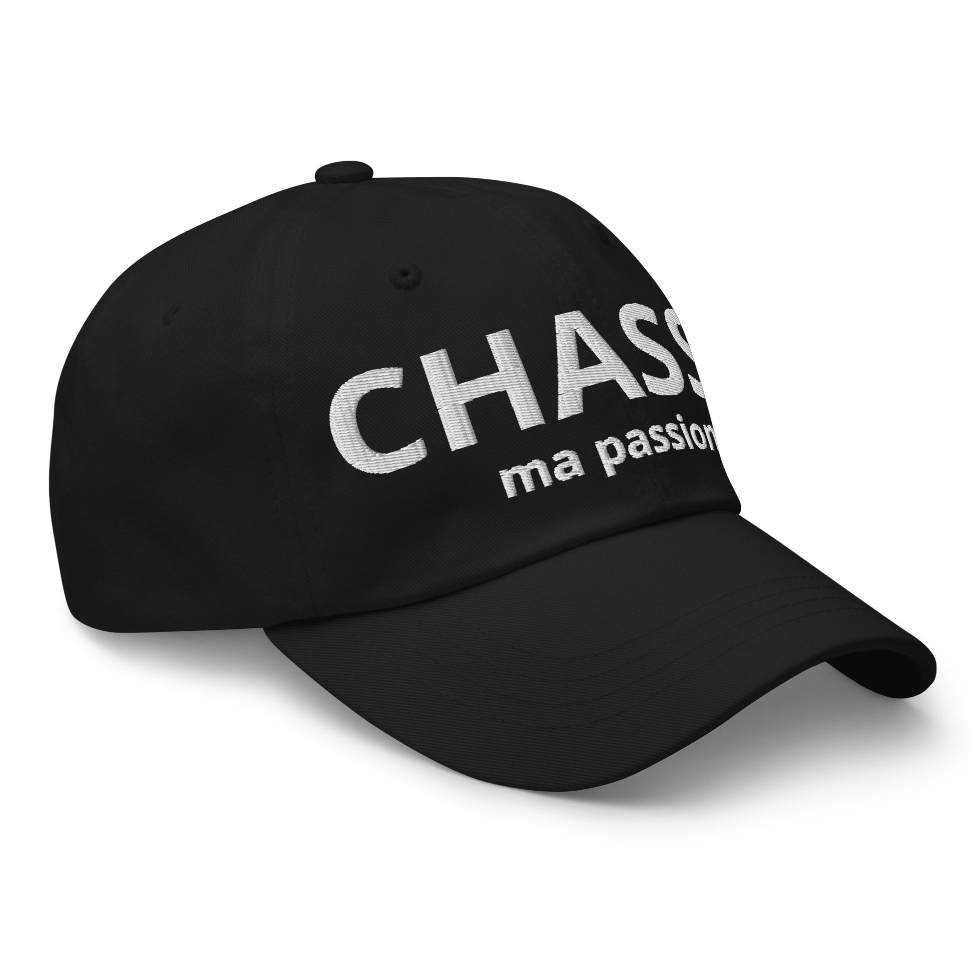 Casquette Baseball, brodée « Chasse ma passion », en Noir, vue de trois quarts, image 11