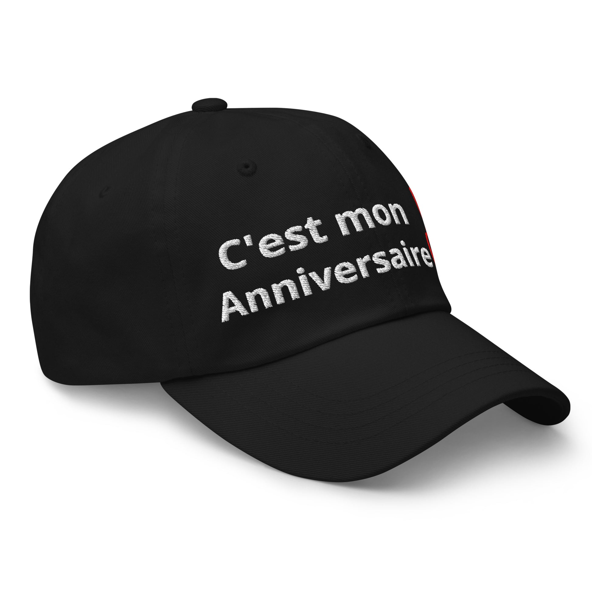 Casquette Baseball, brodée « C'est mon anniversaire », en Noir, vue de trois quarts, image 10