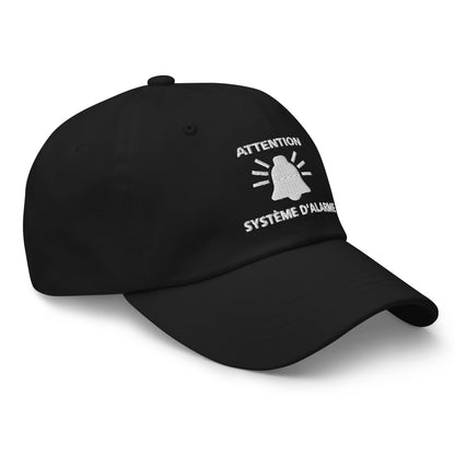 Casquette Baseball, brodée « Attention, système d'alarme », en Noir, vue de trois quarts, image 18