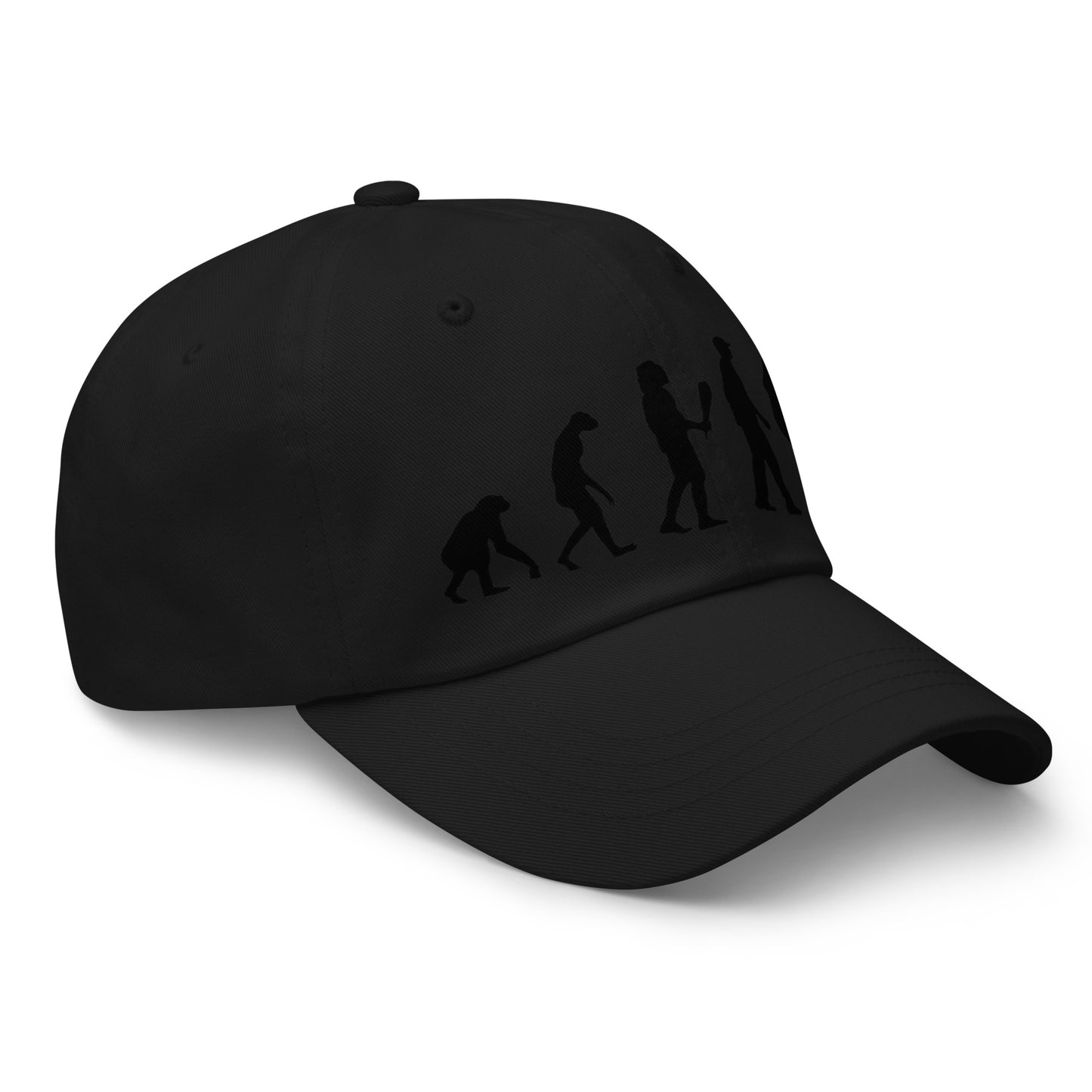 Casquette Baseball, brodée « Evolution de l'homme jusqu'à un guitariste », en Noir, vue de trois quarts, image 19