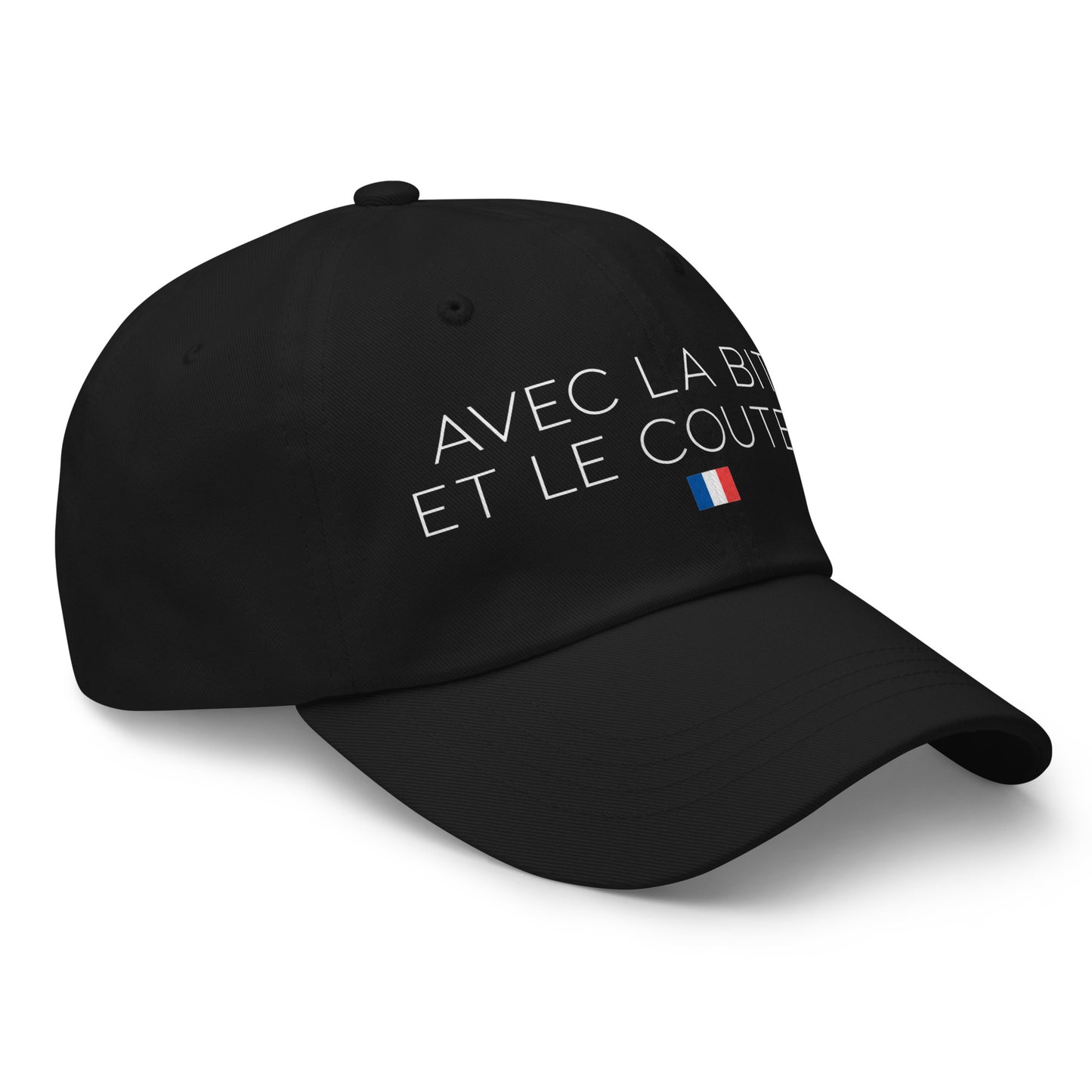Casquette Baseball, brodée « Avec la bite et le couteau », en Noir, vue de trois quarts, image 6