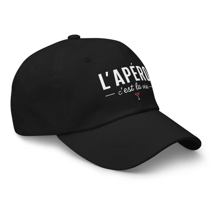 Casquette Baseball, brodée « L'apéro c'est la vie », en Noir, vue de trois quarts, image 6