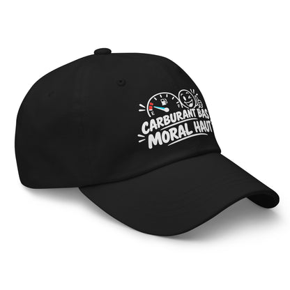 Casquette Baseball, brodée « Carburant bas, moral haut », en Noir, vue de trois quarts, image 5
