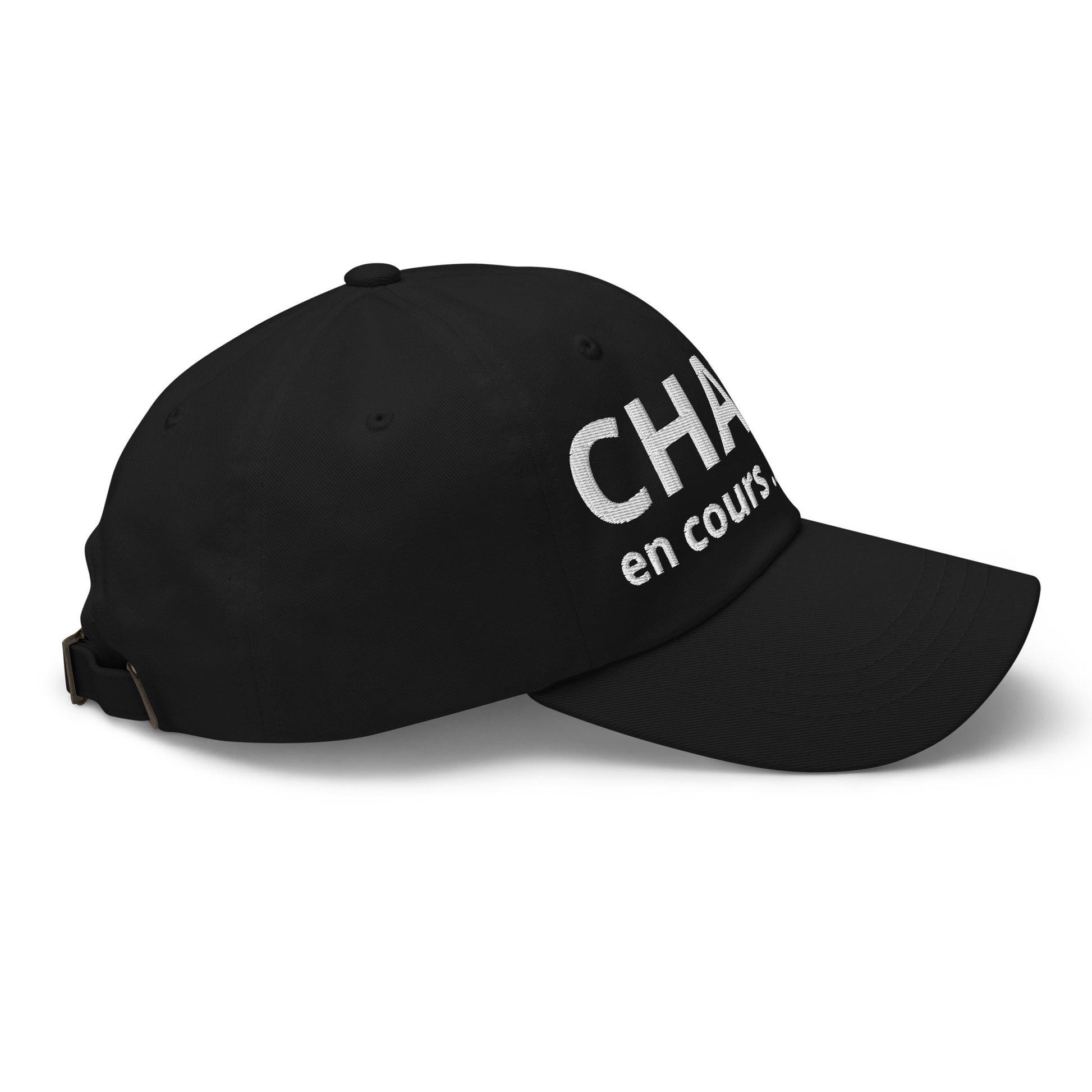 Casquette Baseball, brodée « Chasse en cours ... CHUT ! », en Noir, vue de côté, image 11