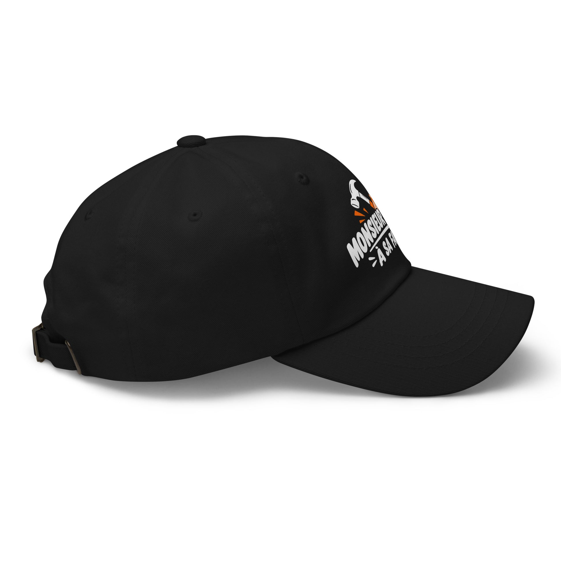 Casquette Baseball, brodée « Monsieur bricole, à sa façon », en Noir, vue de côté, image 7