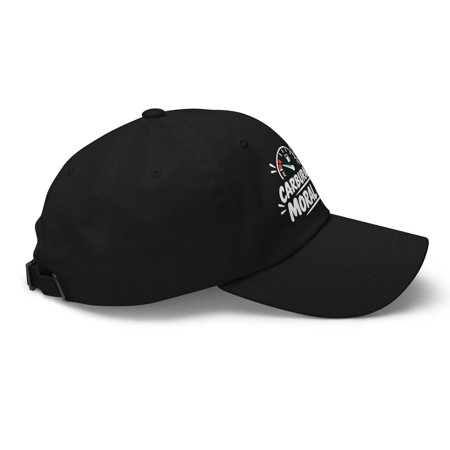 Casquette Baseball, brodée « Carburant bas, moral haut », en Noir, vue de côté, image 6