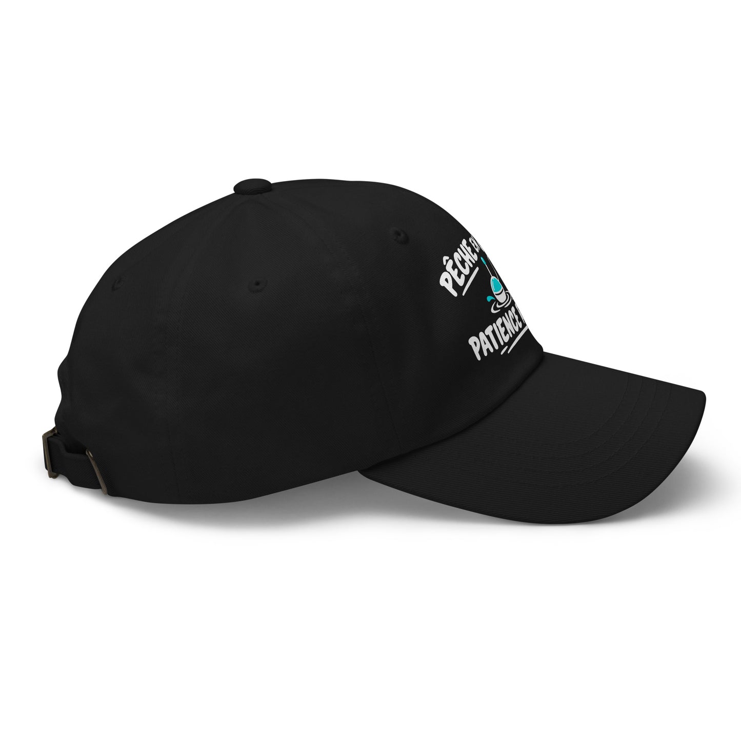 Casquette Baseball, brodée « Pêche en cours, patience requise », en Noir, vue de côté, image 7