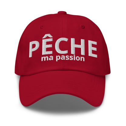 Casquette Baseball, brodée « Pêche ma passion », en Canneberge, vue de face, image 2