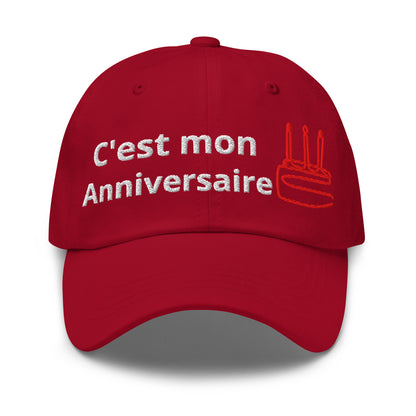 Casquette Baseball, brodée « C'est mon anniversaire », en Canneberge, vue de face, image 5