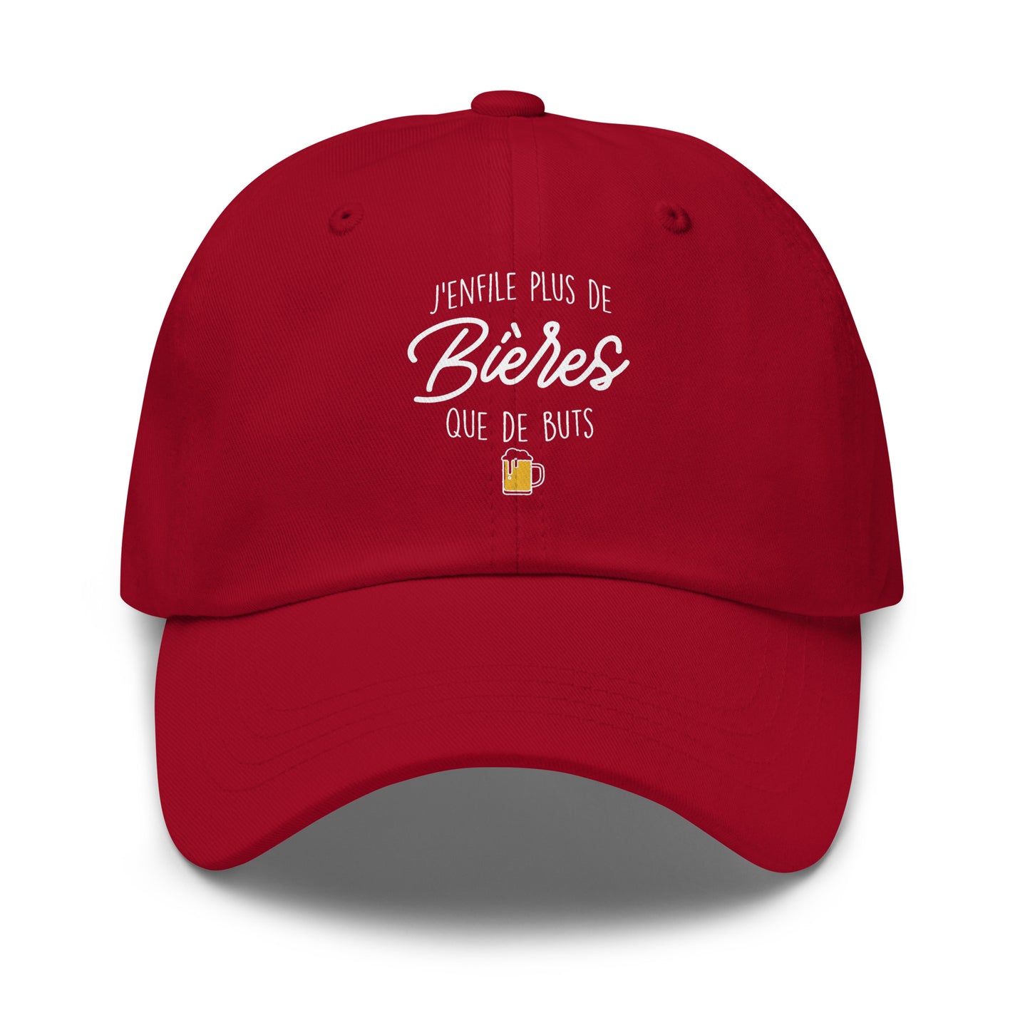 Casquette Baseball, brodée « J'enfile plus de bières que de buts », en Canneberge, vue de face, image 9