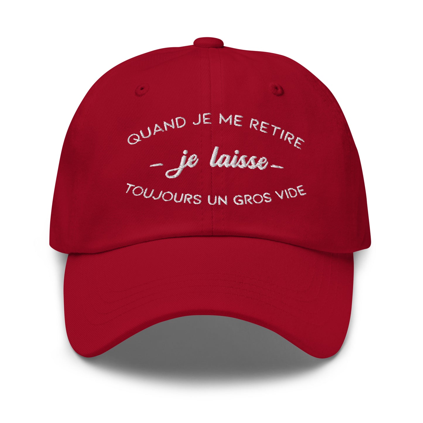 Casquette Baseball, brodée « Quand je me retire, je laisse toujours un gros vide », en Canneberge, vue de face, image 3