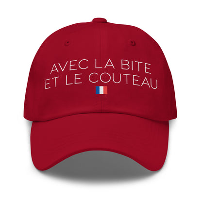 Casquette Baseball, brodée « Avec la bite et le couteau », en Canneberge, vue de face, image 14