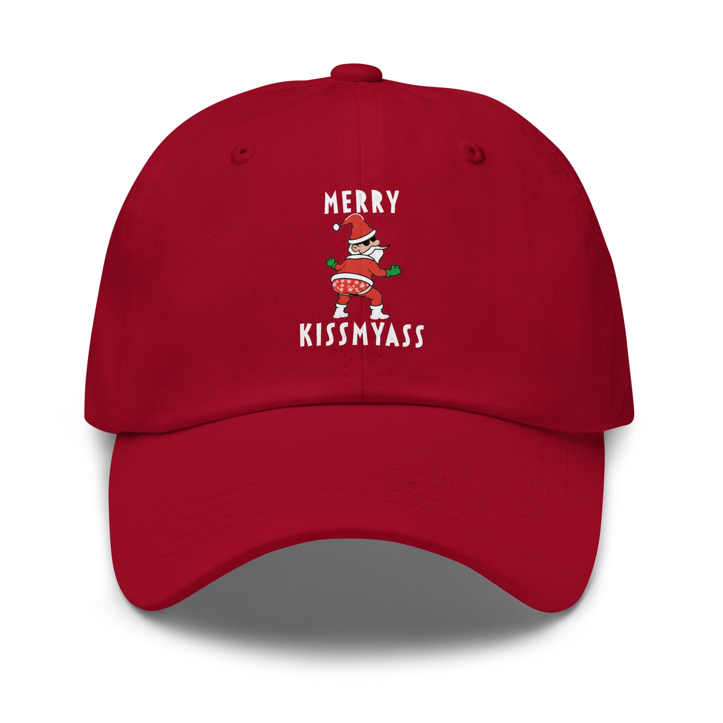 Casquette Baseball, brodée « Merry kiss my ass », en Canneberge, vue de face, image 13