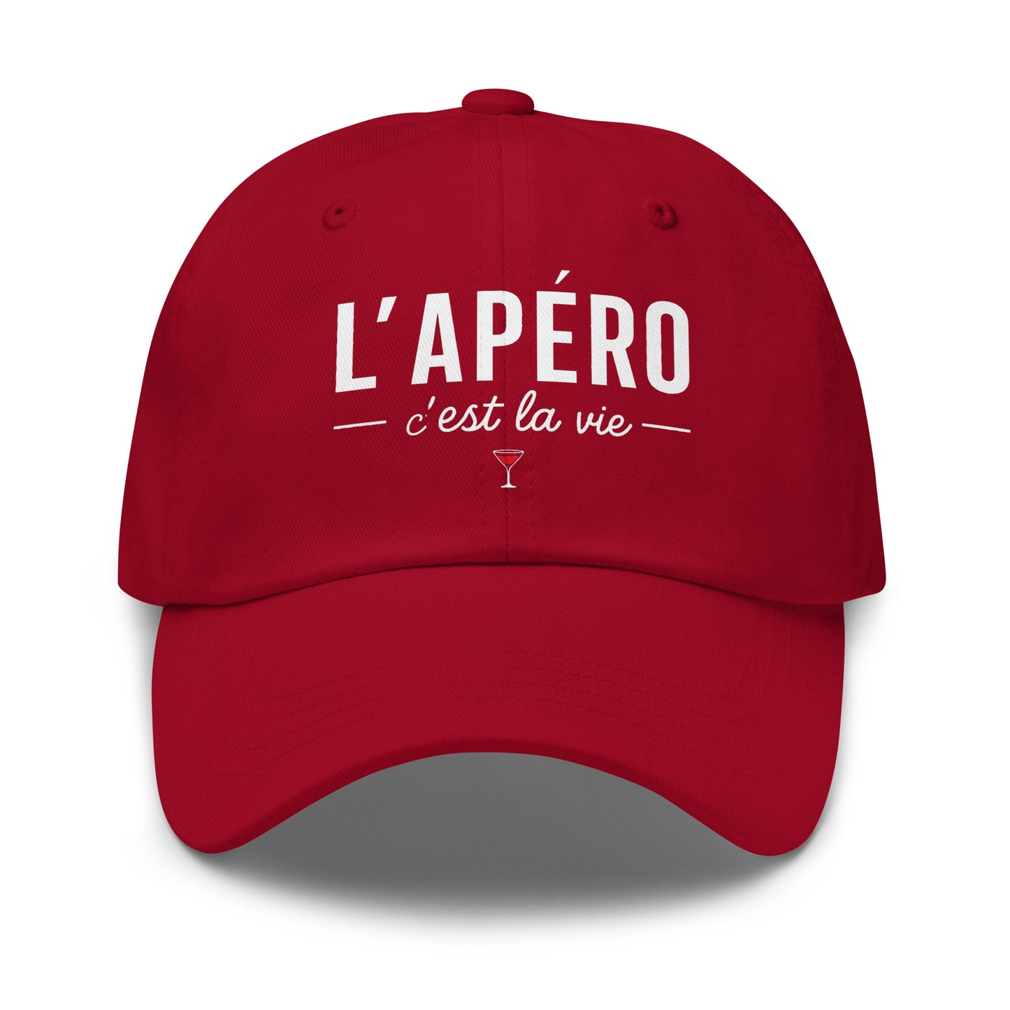 Casquette Baseball, brodée « L'apéro c'est la vie », en Canneberge, vue de face, image 14