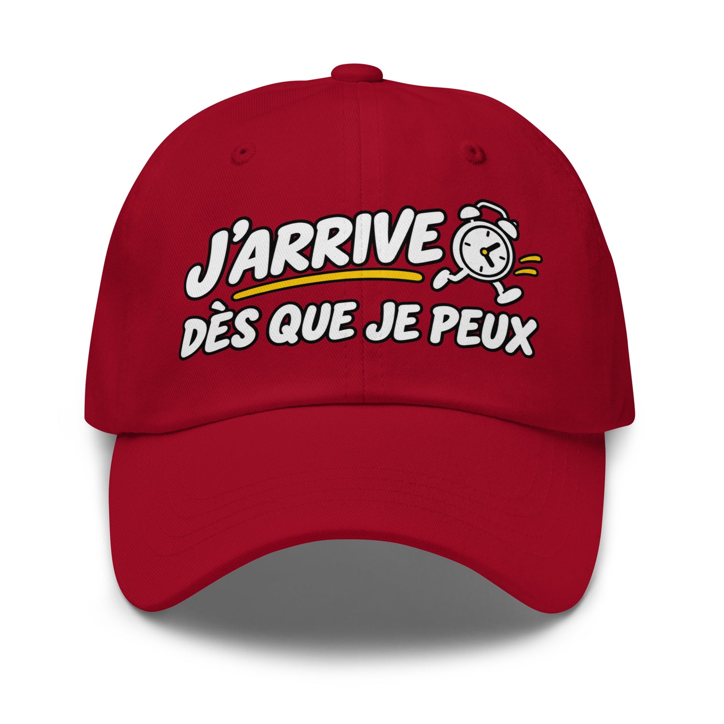 Casquette Baseball, brodée « J'arrive dès que je peux », en Canneberge, vue de face, image 14
