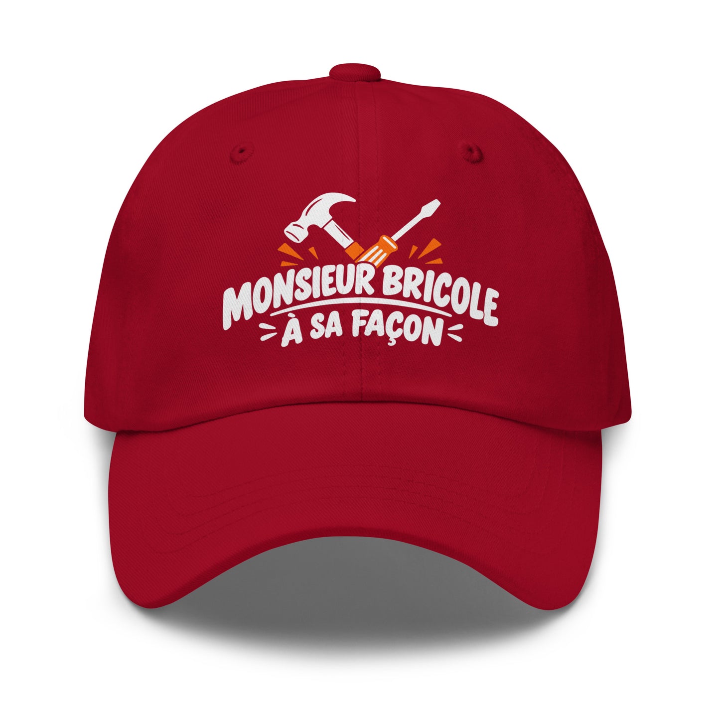 Casquette Baseball, brodée « Monsieur bricole, à sa façon », en Canneberge, vue de face, image 14
