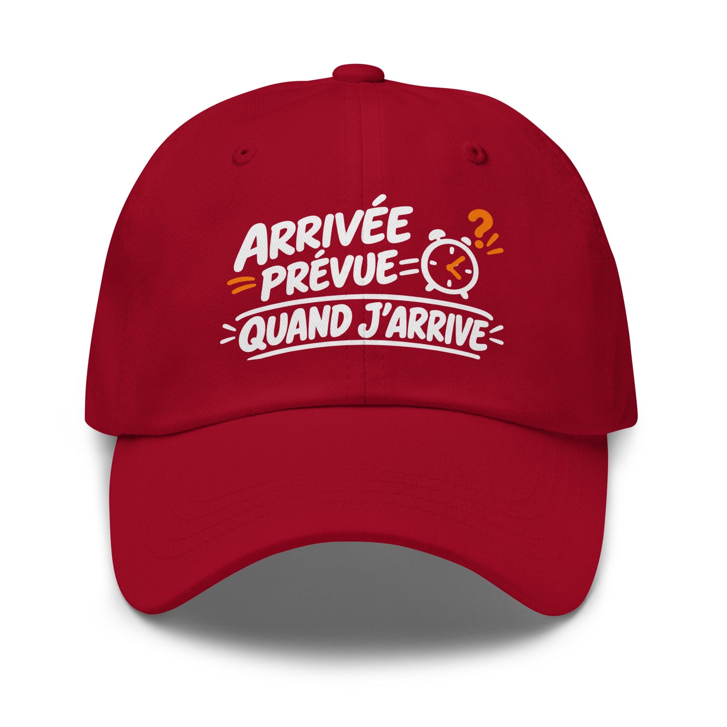 Casquette Baseball, brodée « Arrivée prévue ? quand j'arrive », en Canneberge, vue de face, image 14