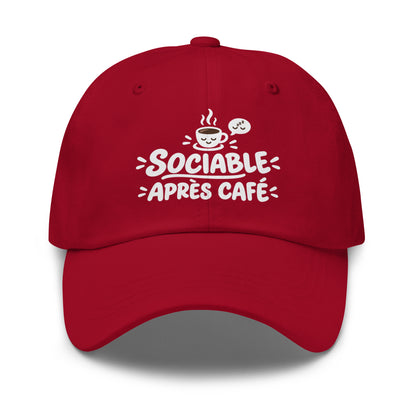Casquette Baseball, brodée « Sociable après café », en Canneberge, vue de face, image 14