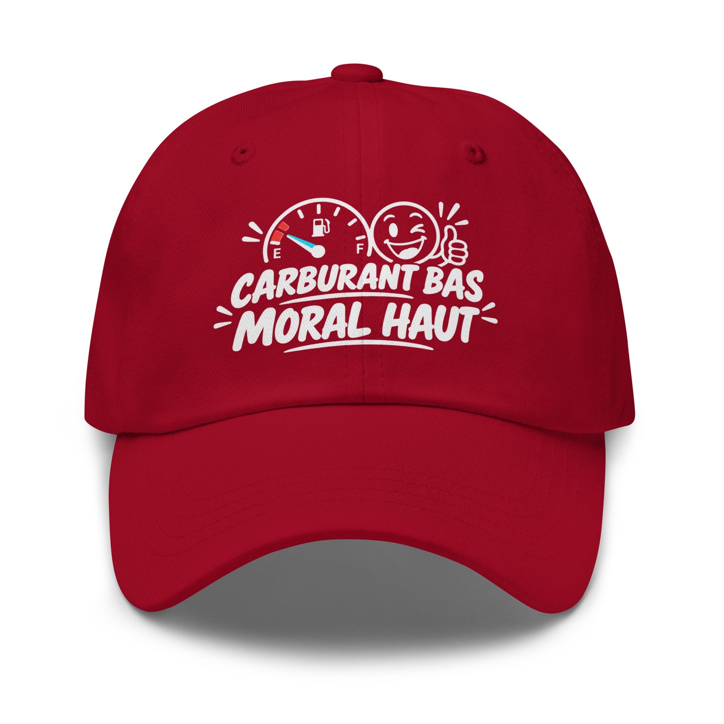 Casquette Baseball, brodée « Carburant bas, moral haut », en Canneberge, vue de face, image 13