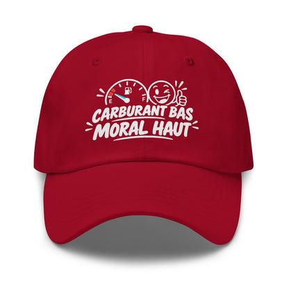 Casquette Baseball, brodée « Carburant bas, moral haut », en Canneberge, vue de face, image 13