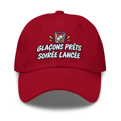 Casquette Baseball, brodée « Glaçons prêts, soirée lancée », en Canneberge, vue de face, image 14