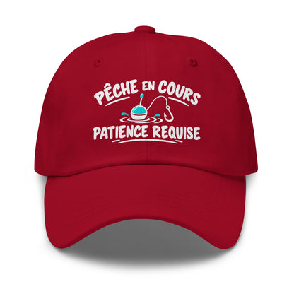 Casquette Baseball, brodée « Pêche en cours, patience requise », en Canneberge, vue de face, image 14