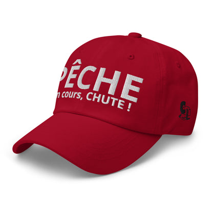 Casquette Baseball, brodée « Pêche en cours ... CHUT ! », en Canneberge, vue de trois quarts