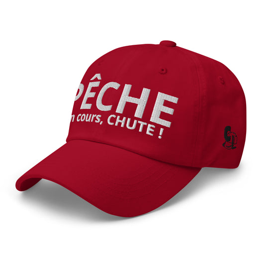 Casquette Baseball, brodée « Pêche en cours ... CHUT ! », en Canneberge, vue de trois quarts