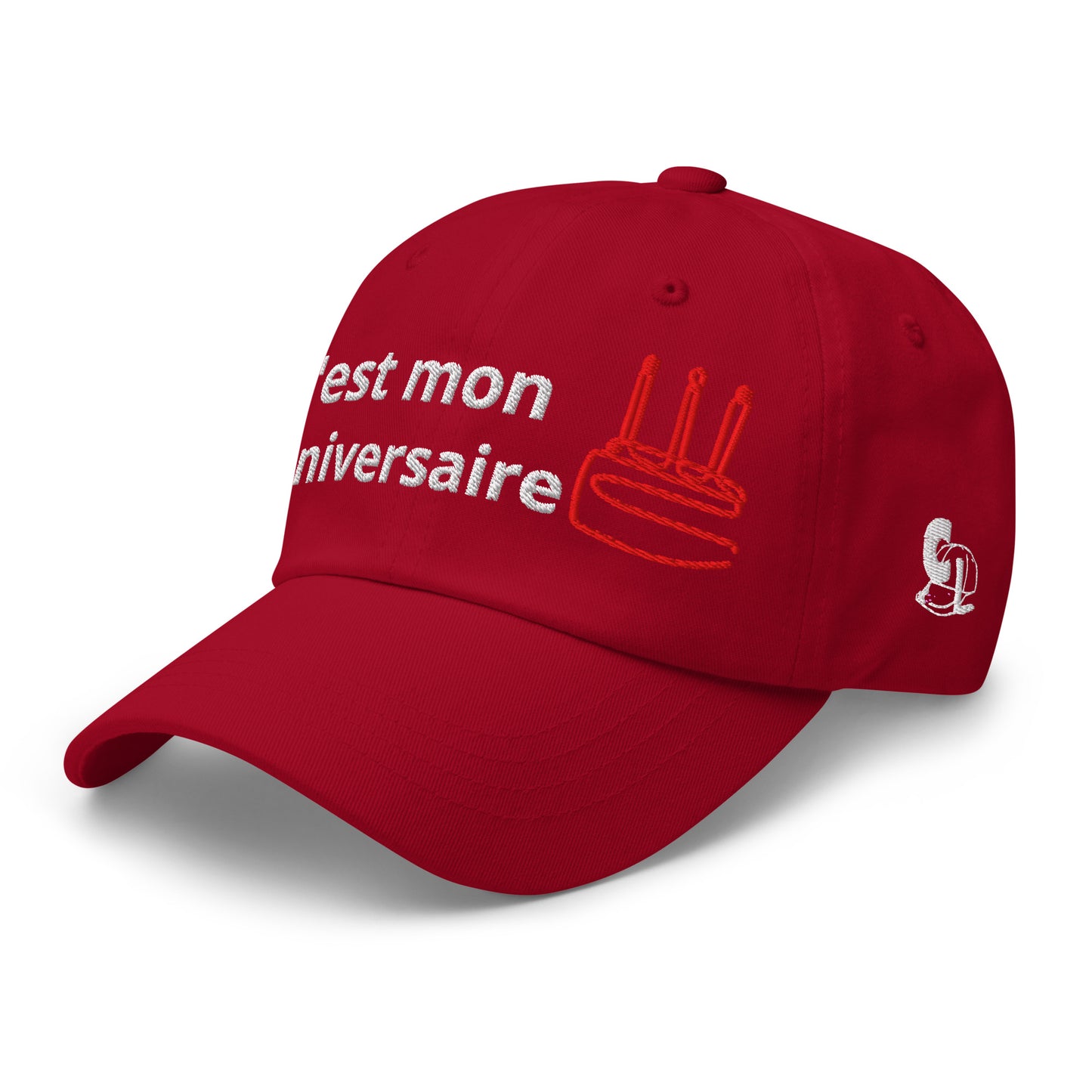 Casquette Baseball, brodée « C'est mon anniversaire », en Canneberge, vue de trois quarts, image 23