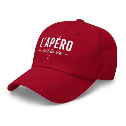 Casquette Baseball, brodée « L'apéro c'est la vie », en Canneberge, vue de trois quarts, image 16