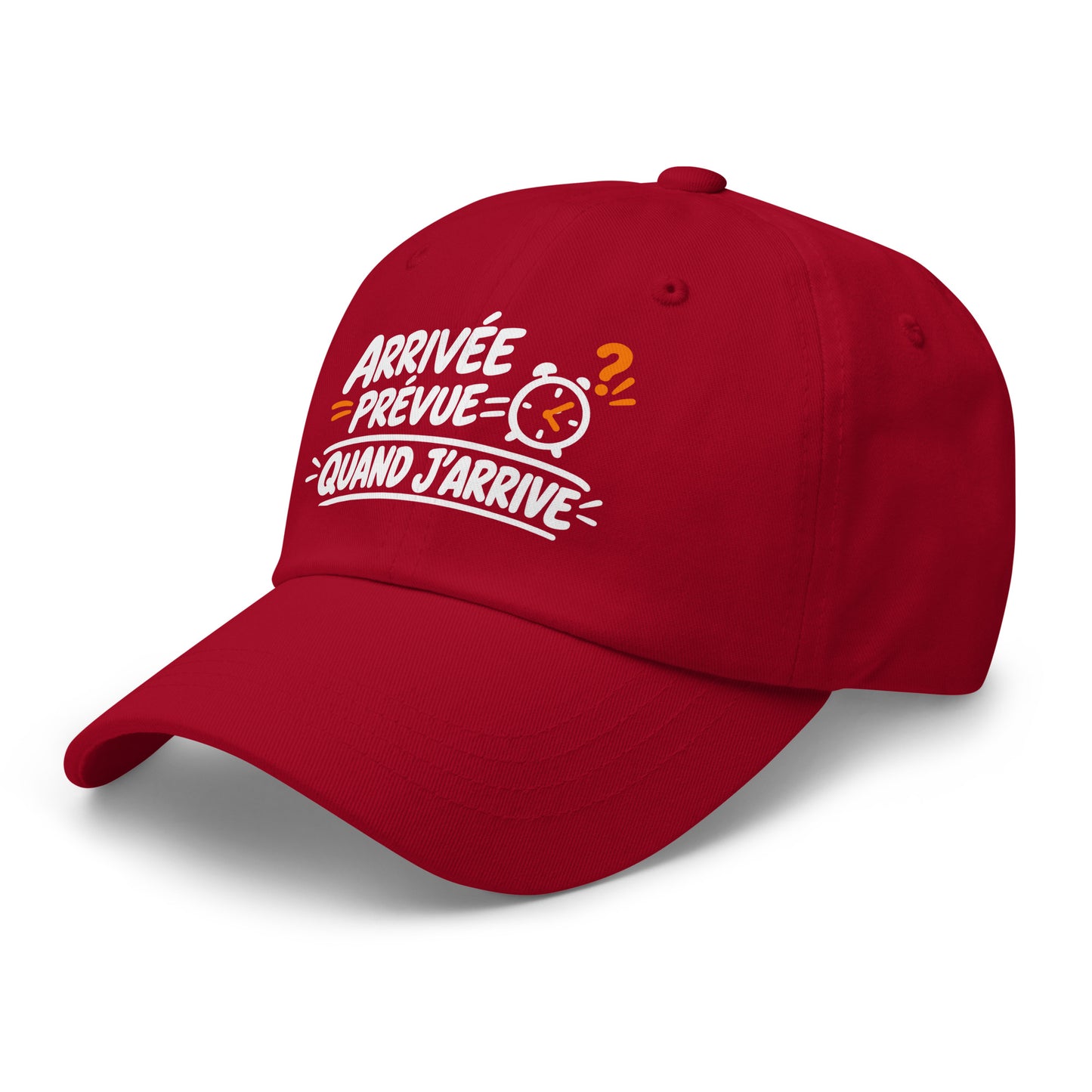 Casquette Baseball, brodée « Arrivée prévue ? quand j'arrive », en Canneberge, vue de trois quarts, image 16