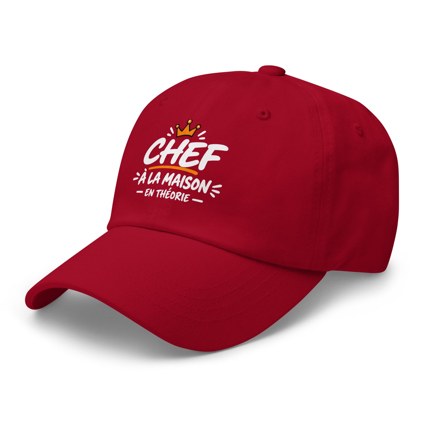 Casquette Baseball, brodée « Chef à la maison, en théorie », en Canneberge, vue de trois quarts, image 16