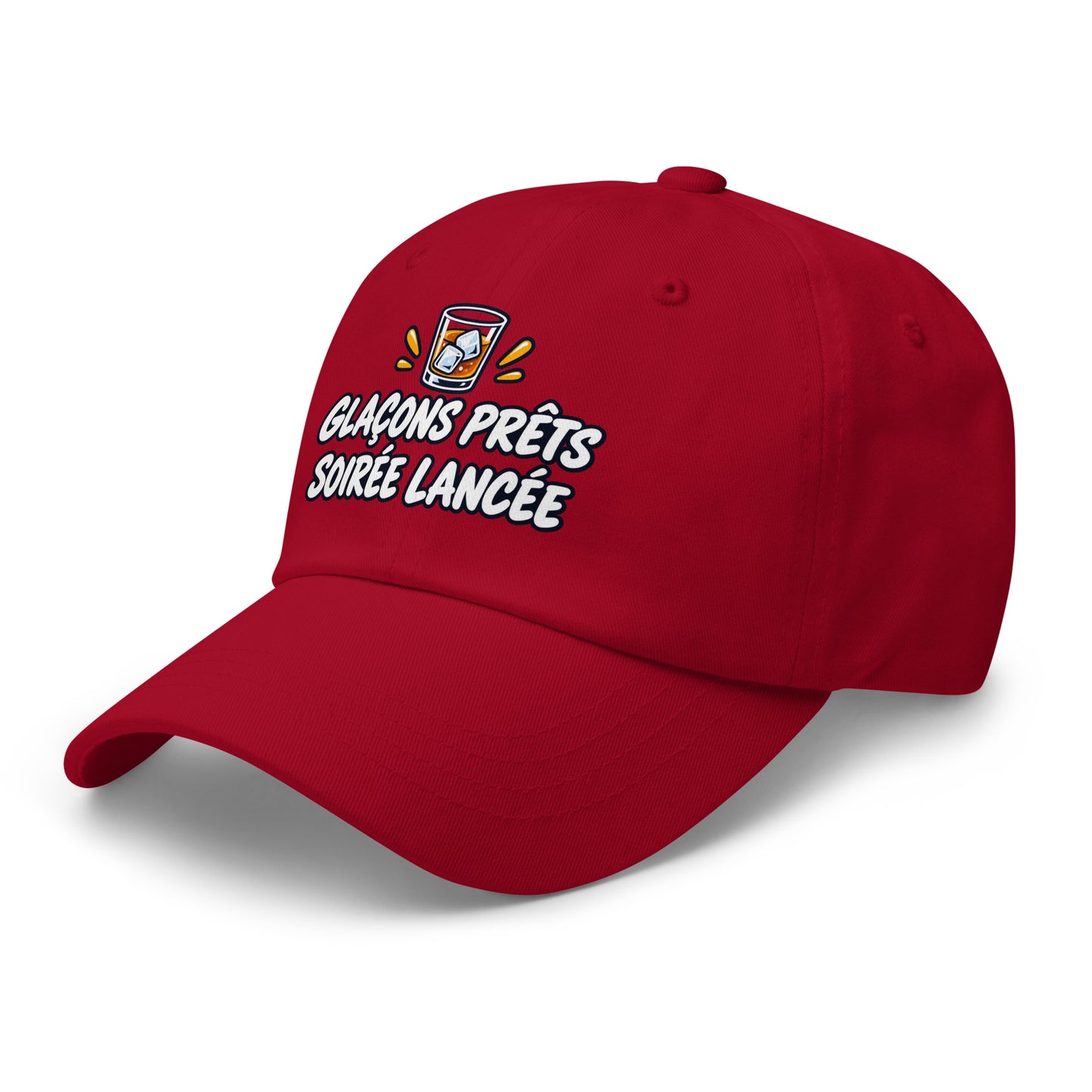 Casquette Baseball, brodée « Glaçons prêts, soirée lancée », en Canneberge, vue de trois quarts, image 16